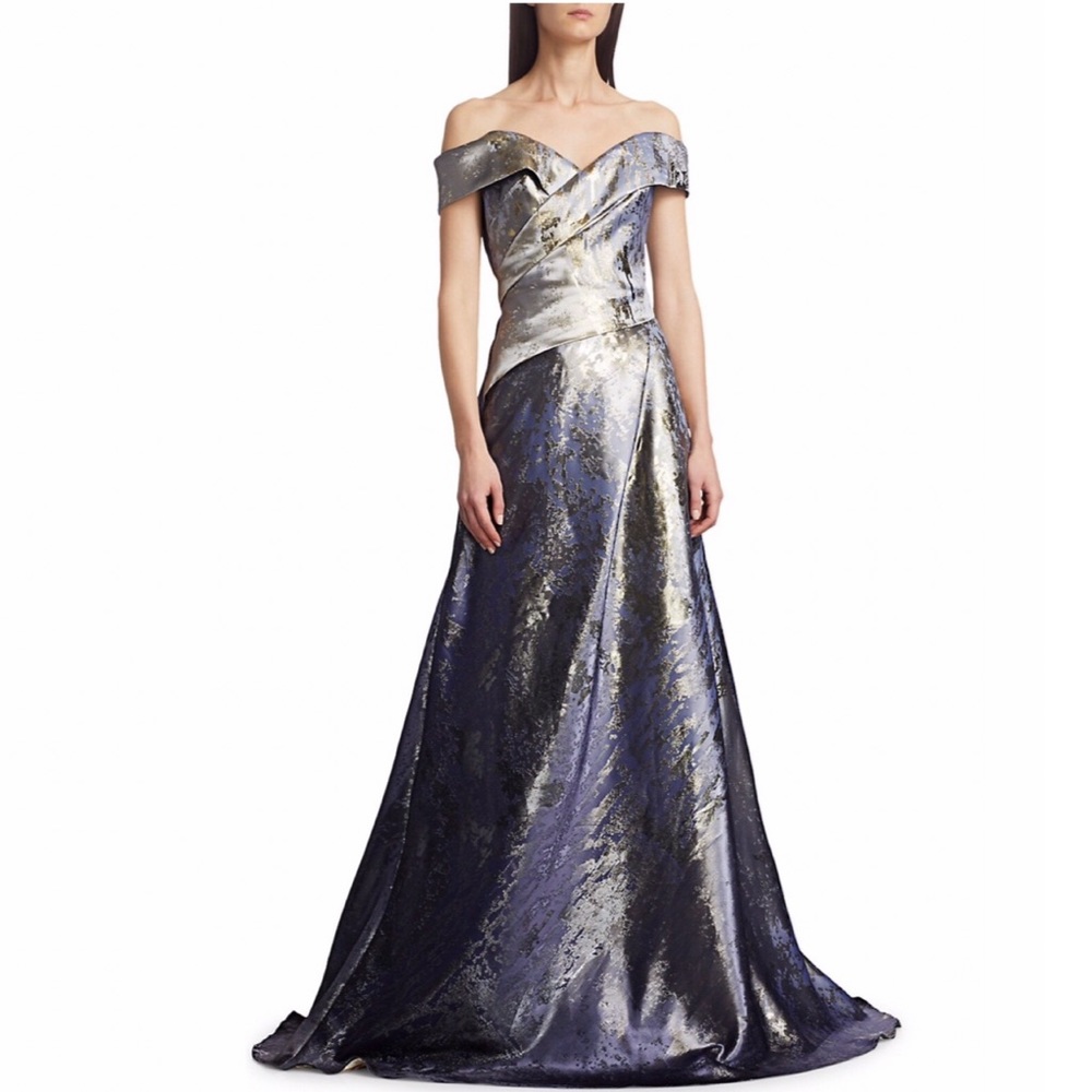 Rene Ruiz Metallic Off Shoulder Gown Size 8US